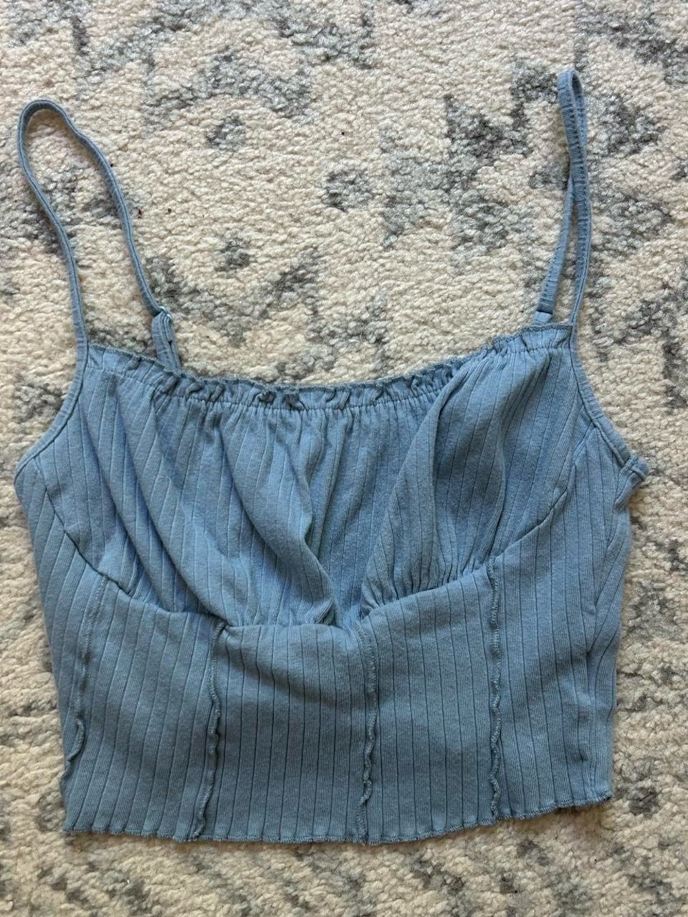 SHEIN Dusty Blue Ribbed Cropped Cami Top